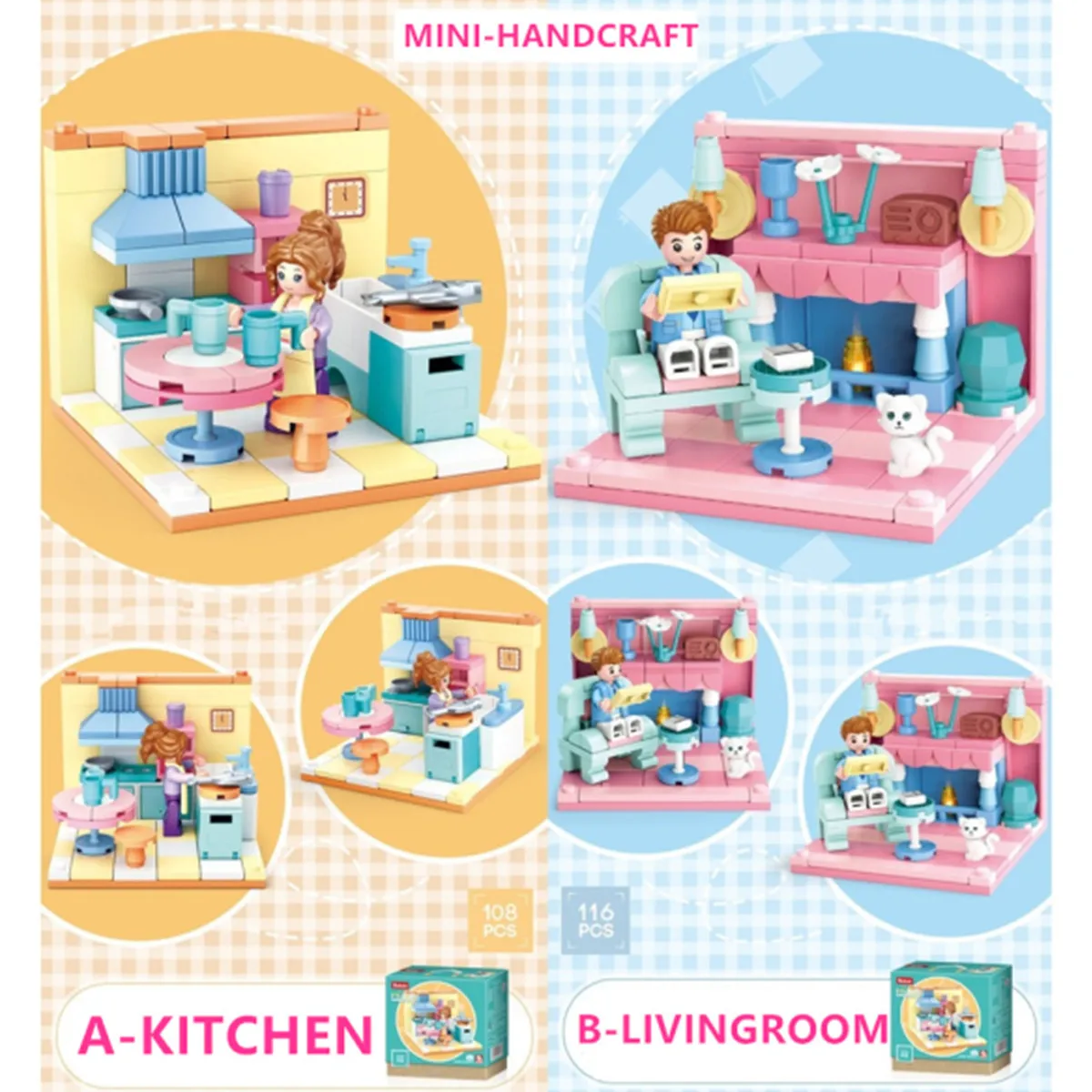 Sluban Building Block Toys Mini Handcrafts 6 IN 1 B0757 Girls Play House Compatbile With Leading Brands 6 PCS Per Set