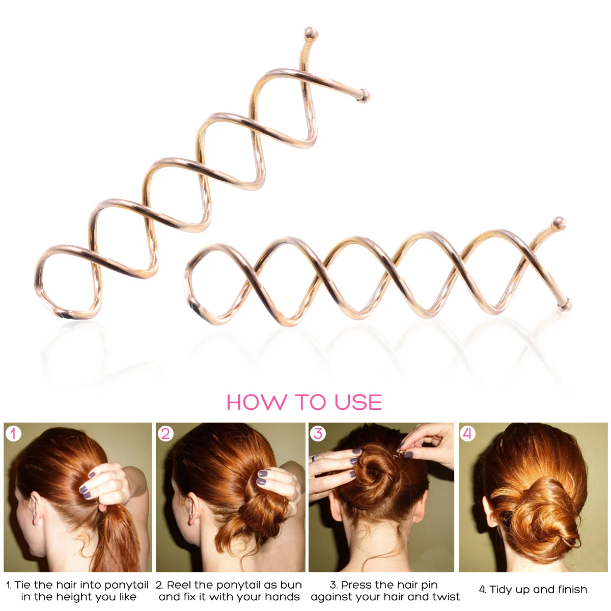 

10 pcs Spiral Fast Easy Pins Bun Clip Pins Styling Lightweight Metal Alloy Plated Hair Clip For All Hair Types