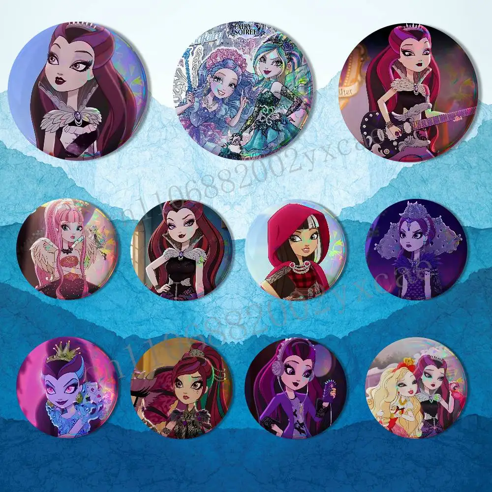 Noble E-Ever After High Raven Round Exquisite Badge Brooches Creative Pins For Clothes Hat Backpack Gift Accessories
