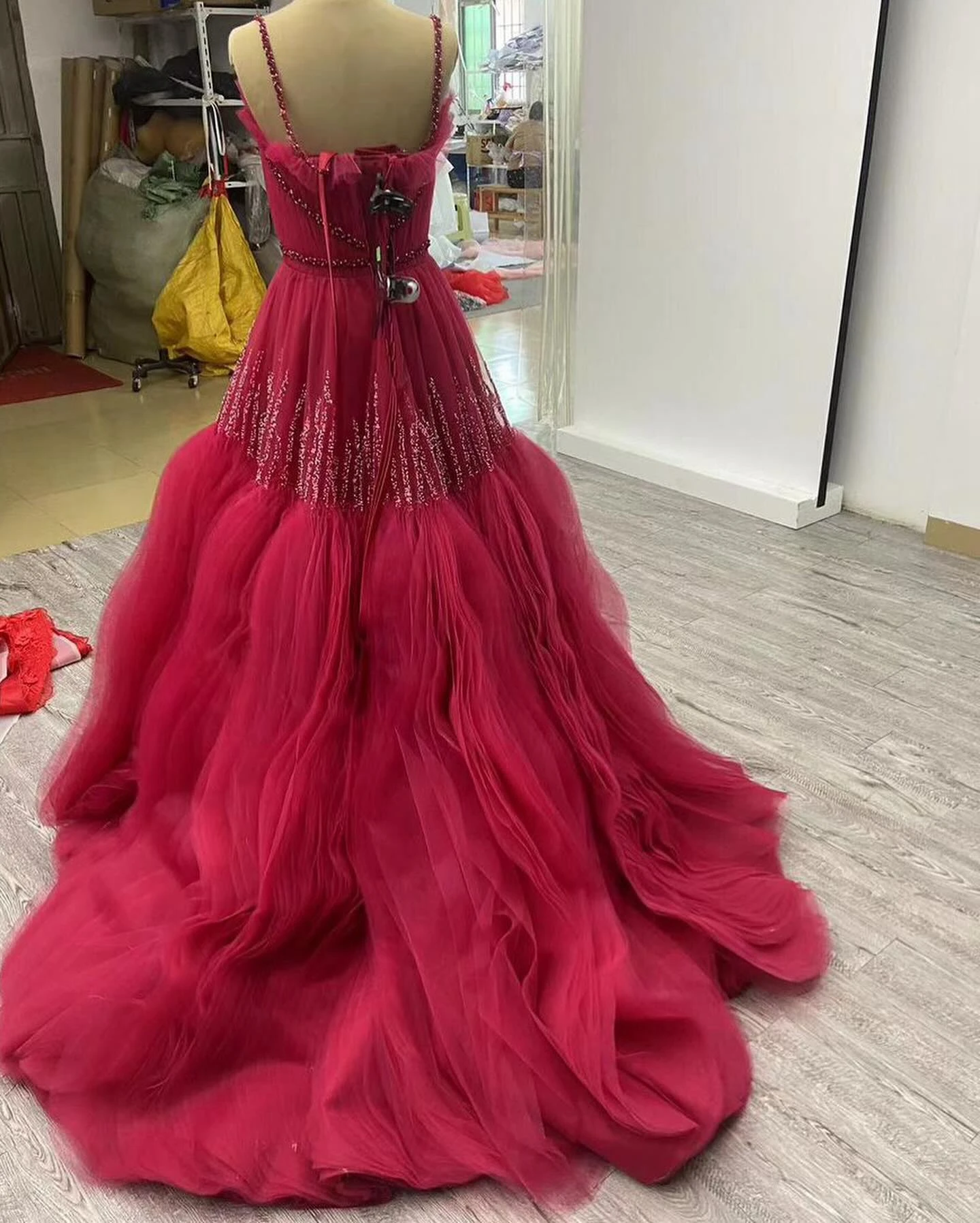 Fuschia A-line Spaghetti Straps Evening Dresses Woman Elegant Saudi Arabia Wedding Guest Dress vestidos de fiesta Real L