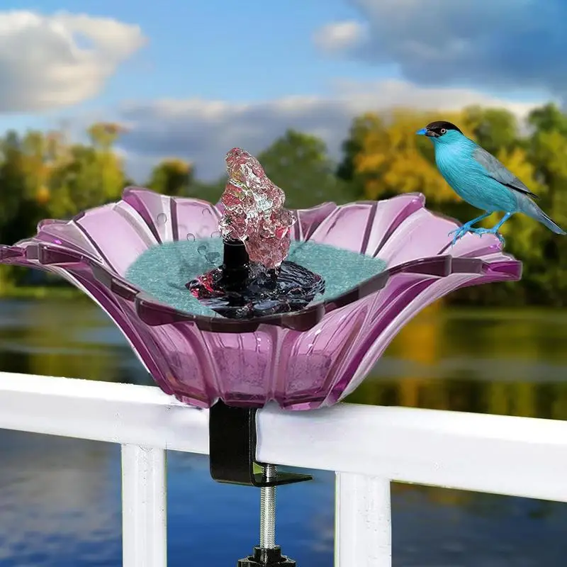 Bird Bath For Outside USB Railing Birdbath Metal Deck Mounted Bird Bath Detachable Adjustable With Fountain Garden Decoration