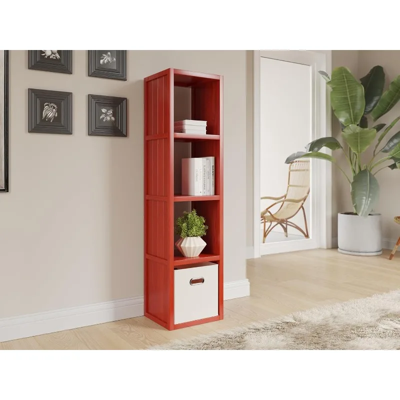 Solid Wood 4 Cube Tall Storage Organizer (Red Mahogany)