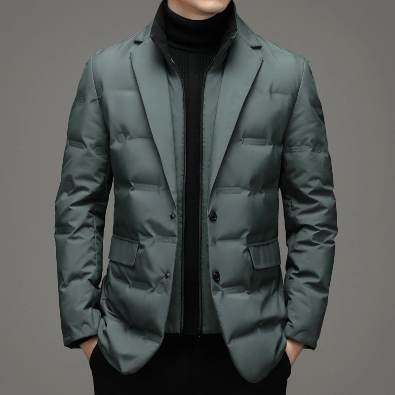 Schinteon Men's 90% White Duck down Blazer Jacket High Quality Autumn Winter Smart Casual Outwear Two Fake Pieces Warm Coat New