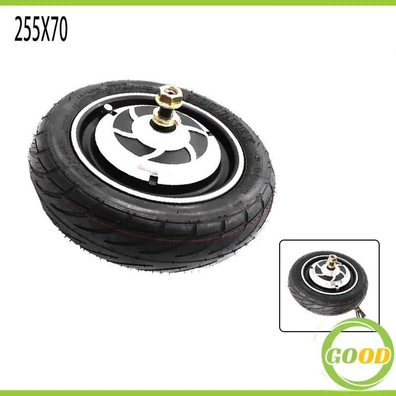 Rueda con motor de 255x70.36V/350W, neumático sin cámara de 10 pulgadas de grosor, adecuado para patineta eléctrica