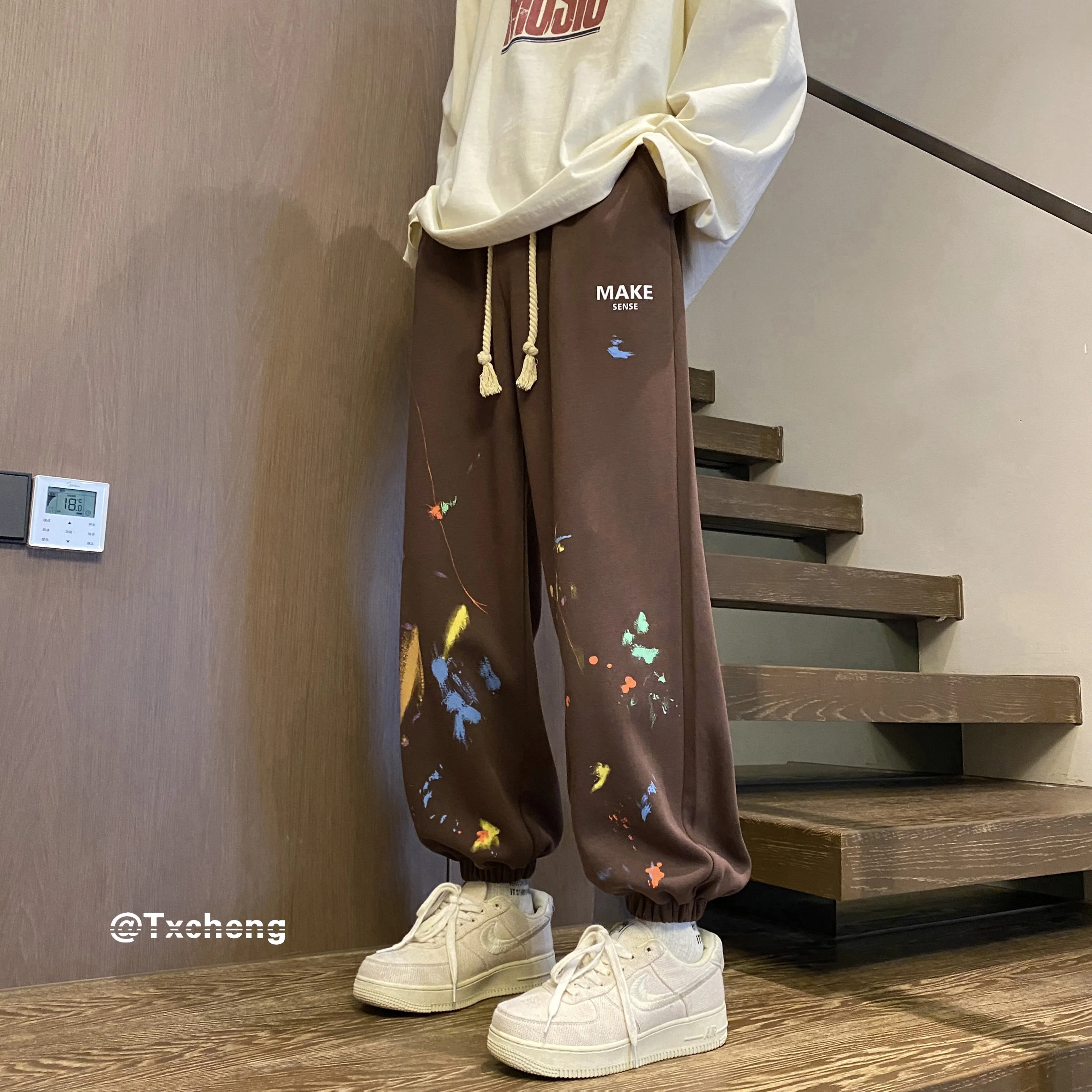 

Мужские повседневные брюки в американском ретро-стиле, весенне-осенние, новые, модные, с принтом, свободного кроя, спортивные штаны