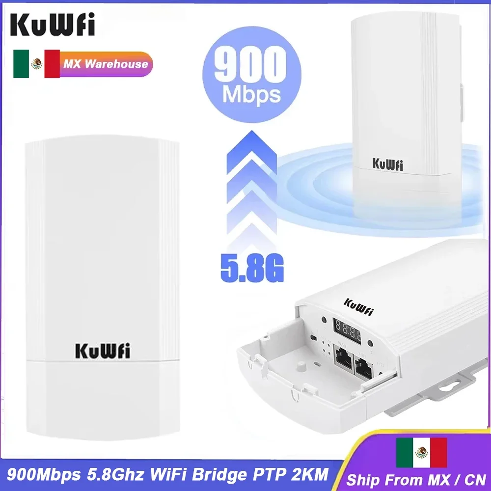 KuWFi 5.8G CPE Router 900Mbps Wireless WiFi Point to Point Up to 1-3KM Support AP Repeater Mode 24V POE IP65 Outdoor Waterproof