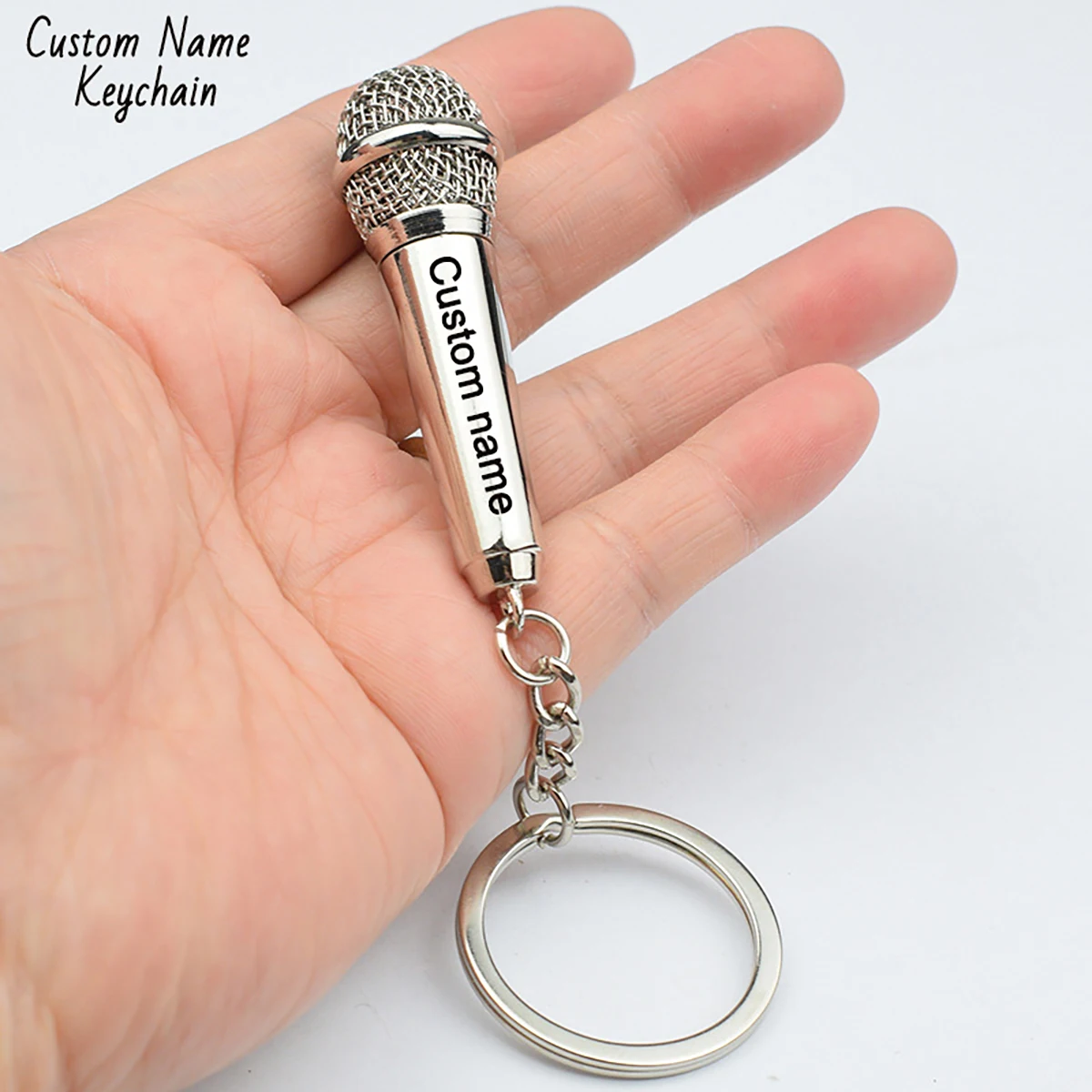

Microphone Shape Custom Name Keychain Metal Customized Text Key Chain Laser Engraving Souvenir Gift Personalized Name Key Ring