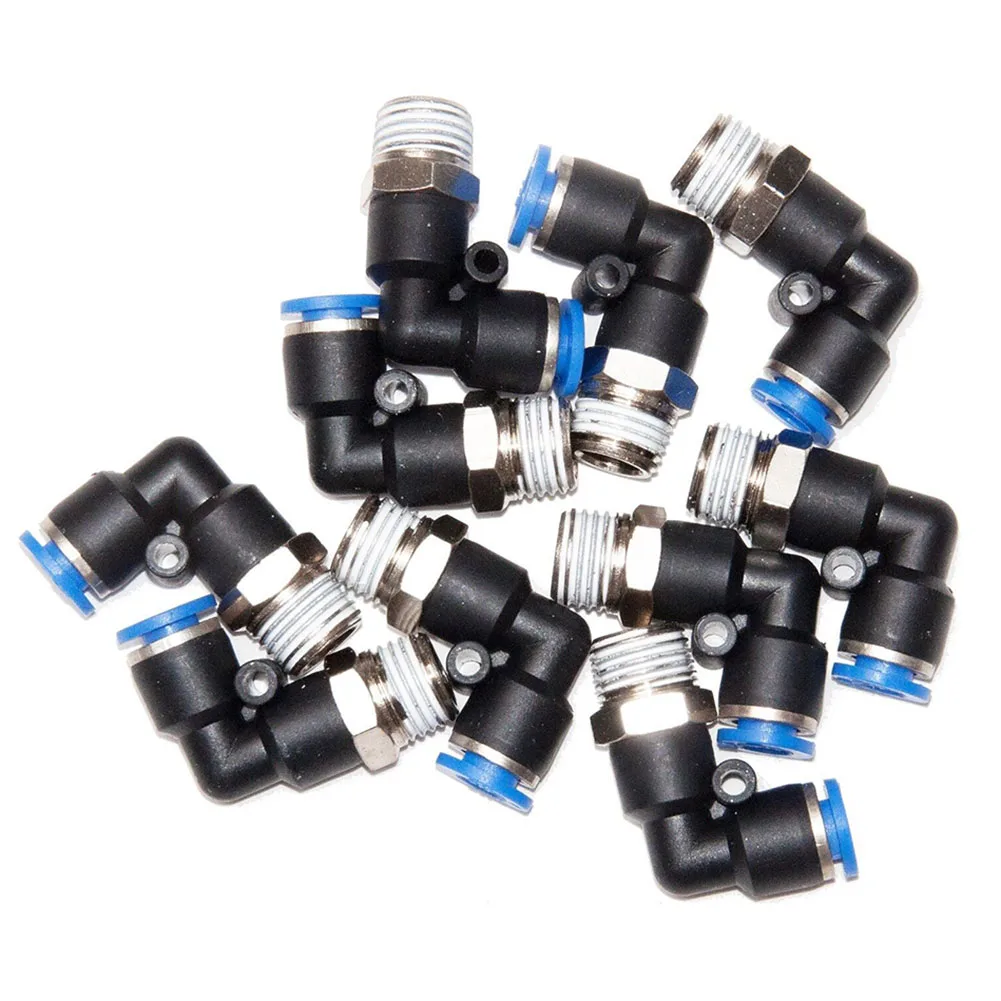10PCS 6mm Push Fit L Bend Pneumatic Fitting with 1/4 Inch and 1/8 Inch MNPT Male Threads for Workshop and Factory Use