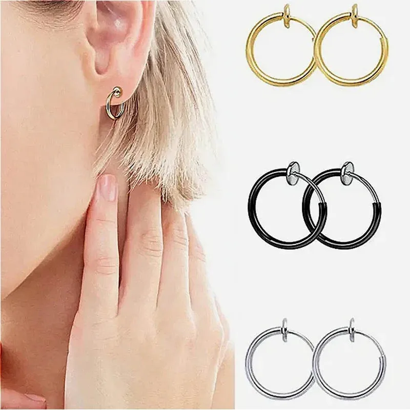 Non-pierced Earrings Clip On Retractable Earrings Men Women Ear Clips Classic Hip-hop Hoop Ear Bone Buckle Earrings Accessories