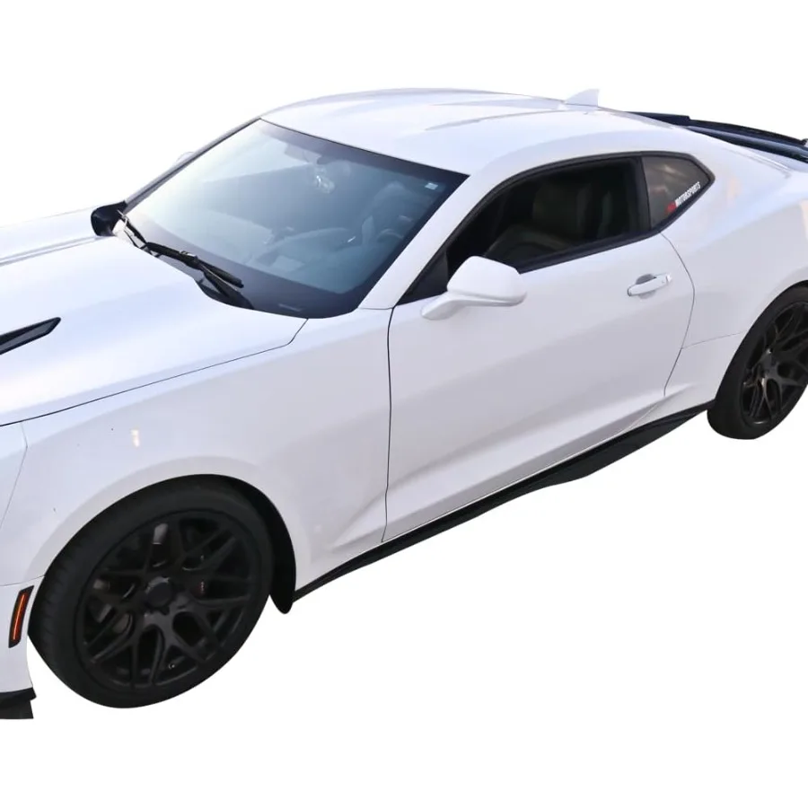 2016-2024年式シボレー・カマロZL1スタイル対応 サイドスカートエクステンション 光沢ブラックPP製 ロッカーパネルスプリッター サイドアンダーボディスポイラー
