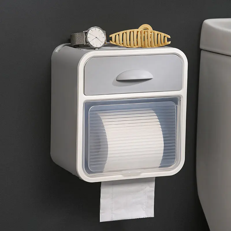 Toilet tissue box wall-mounted pumping paper box punch-free shelf waterproof storage box napkin paper box put paper box