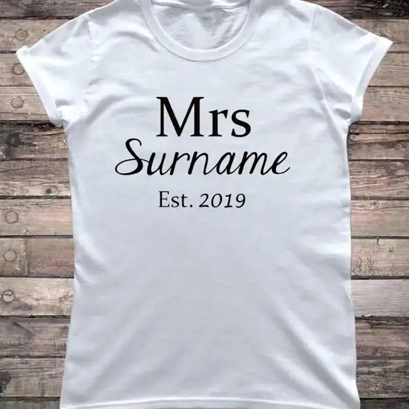Personalised Mrs Surname Bridal Wedding Day T-Shirt