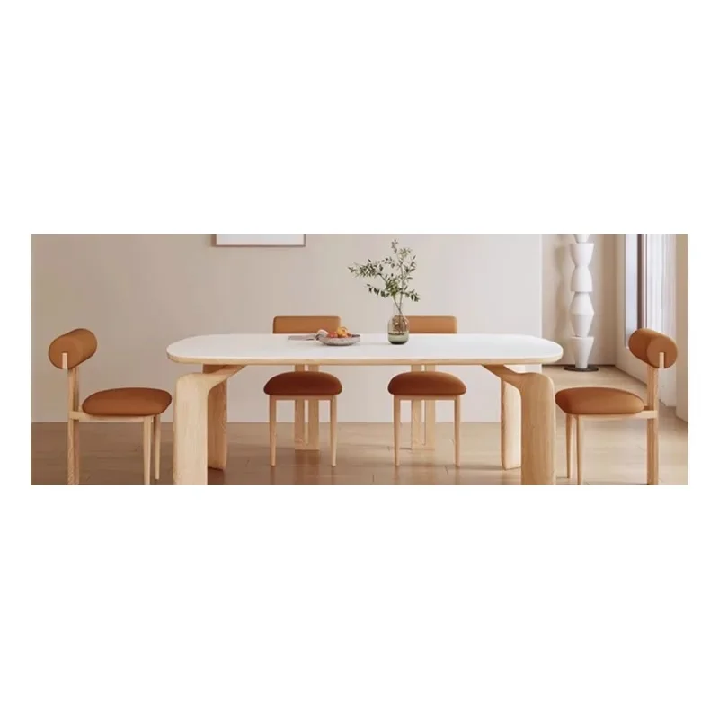 

Log cream wind modern simple small apartment, household slate, solid wood rectangular Internet celebrity dining table and chairs