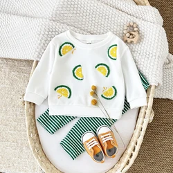 Baby Clothes Fall 2Pcs Lemon Embroidery Casual Tops Sweater + Loose Trouser Kids Clothing Outfits Toddler Newborn Baby Boy Girl