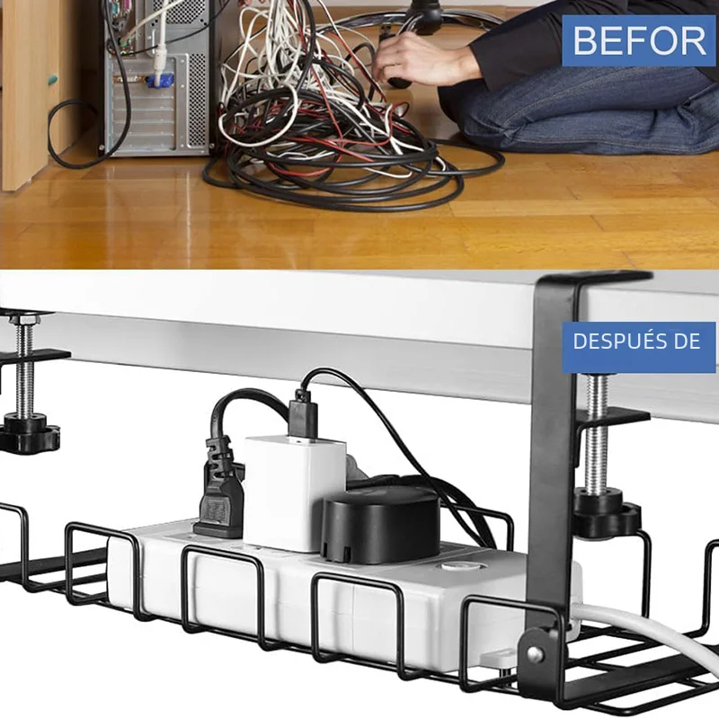 No Drill Cable Management Kit Adjustable & Removable Wire Organizer Under Desk with Ties for Office Home No Damage to Desk