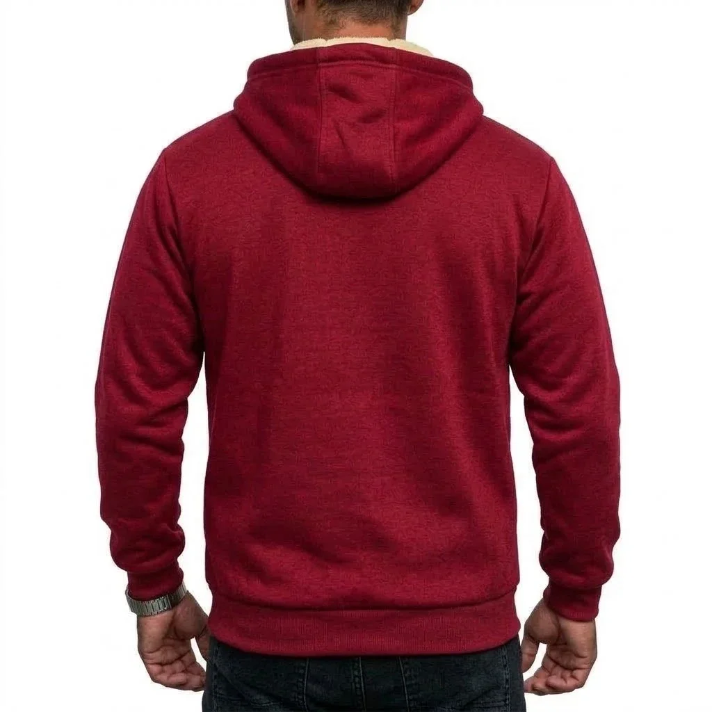Neue Herren-Hoodie-Jacke mit Reißverschluss und Sherpa-Futter, Warme Dicke Winter-Fleece-Kapuzenjacke, Thermisches Freizeit-Oberbekleidungsstück, Schwergewichtiger Mantel – Detail 7