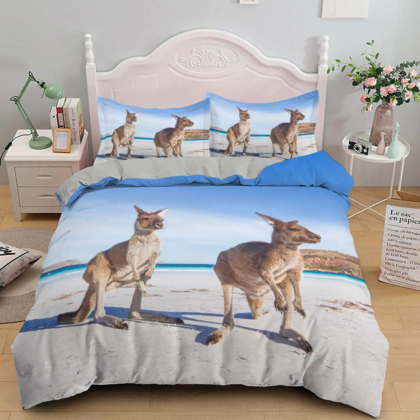 Kangaroo Duvet Cover King Queen Tropical Seaside Beach Landscape Bedding Set Kids Teens Adults Blue Ocean Polyester Quilt Cover