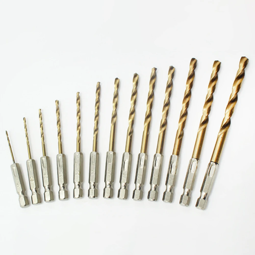 مجموعة رؤوس مثقاب تويست من التيتانيوم مكونة من 13 قطعة - ساق سداسية 4241 فولاذ عالي السرعة للخشب والبلاستيك وسبائك الألومنيوم، تغيير سريع، 1.5 مم - 6.5 مم #5