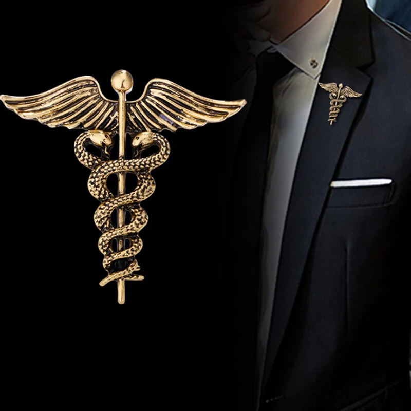 【B】Fashion Retro Angel Wings Men Badge Pin Snake Brooches Lapel Medal Decoration