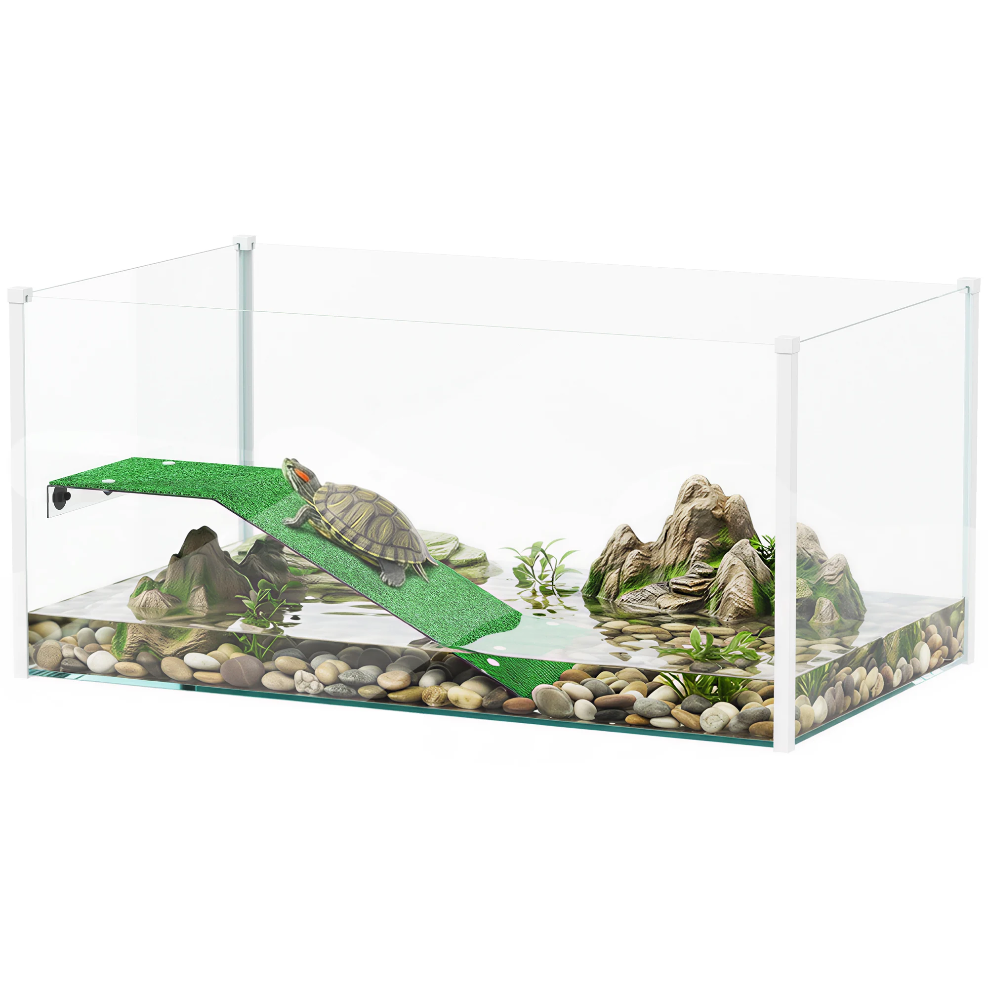 PawHut Acuario para Tortugas Terrario de Tortugas con Plataforma Rampa y Vista Panorámica 360° 60x35x28 cm Blanco