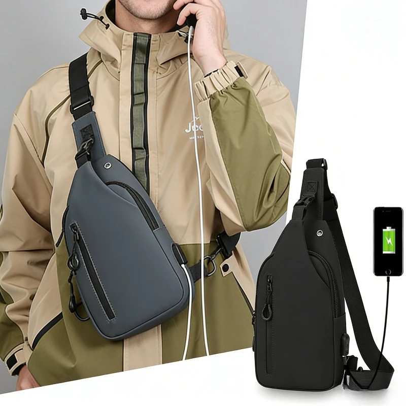 

Men's Large Capacity Chest Bag with USB Charging Port Water Resistant Anti-Theft Crossbody Shoulder Messenger Bag for Outdoor Tr