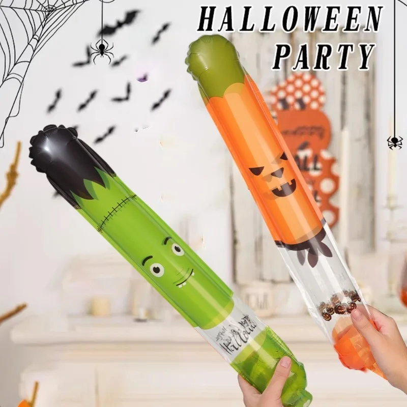 30/1PCS Halloween Balloons Inflatable Sticks Black Skull Aluminum Film Handheld Balloons Kids Toys Horror Decor Party Supplies