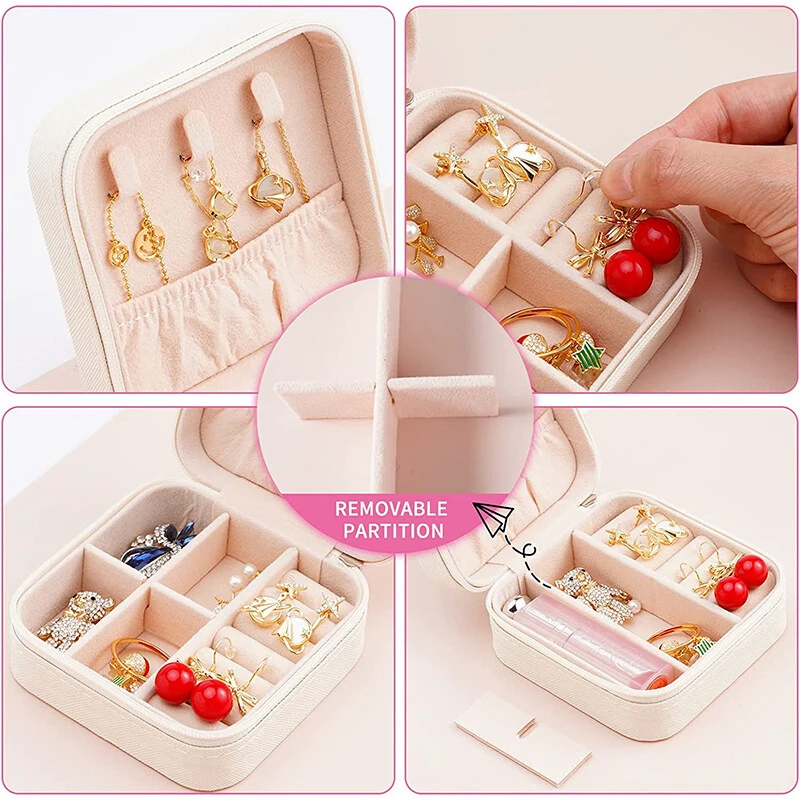 Portable Jewelry Organizer Mini PU Leather Travel Storage Boxes for Rings Earrings Necklace Bracelets Holder Jewelry Display Box