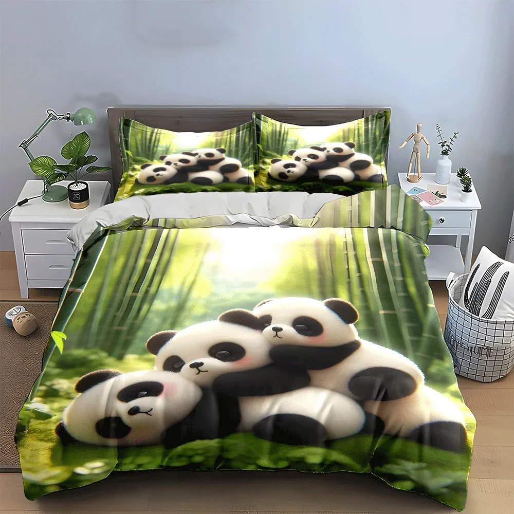 

Adorable Panda Trio in Bamboo Forest Exquisite three-piece bedding set gift for kids and adults