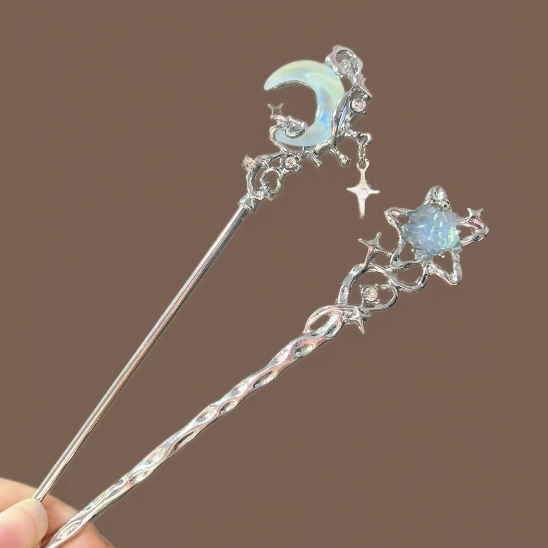 Picture 7: Moonstone Star Moon Hair Stick Metal Branch Hairpins Hair Fork Bun Chinese Style Hair Accessories Girls Hair Jewelry Headdress