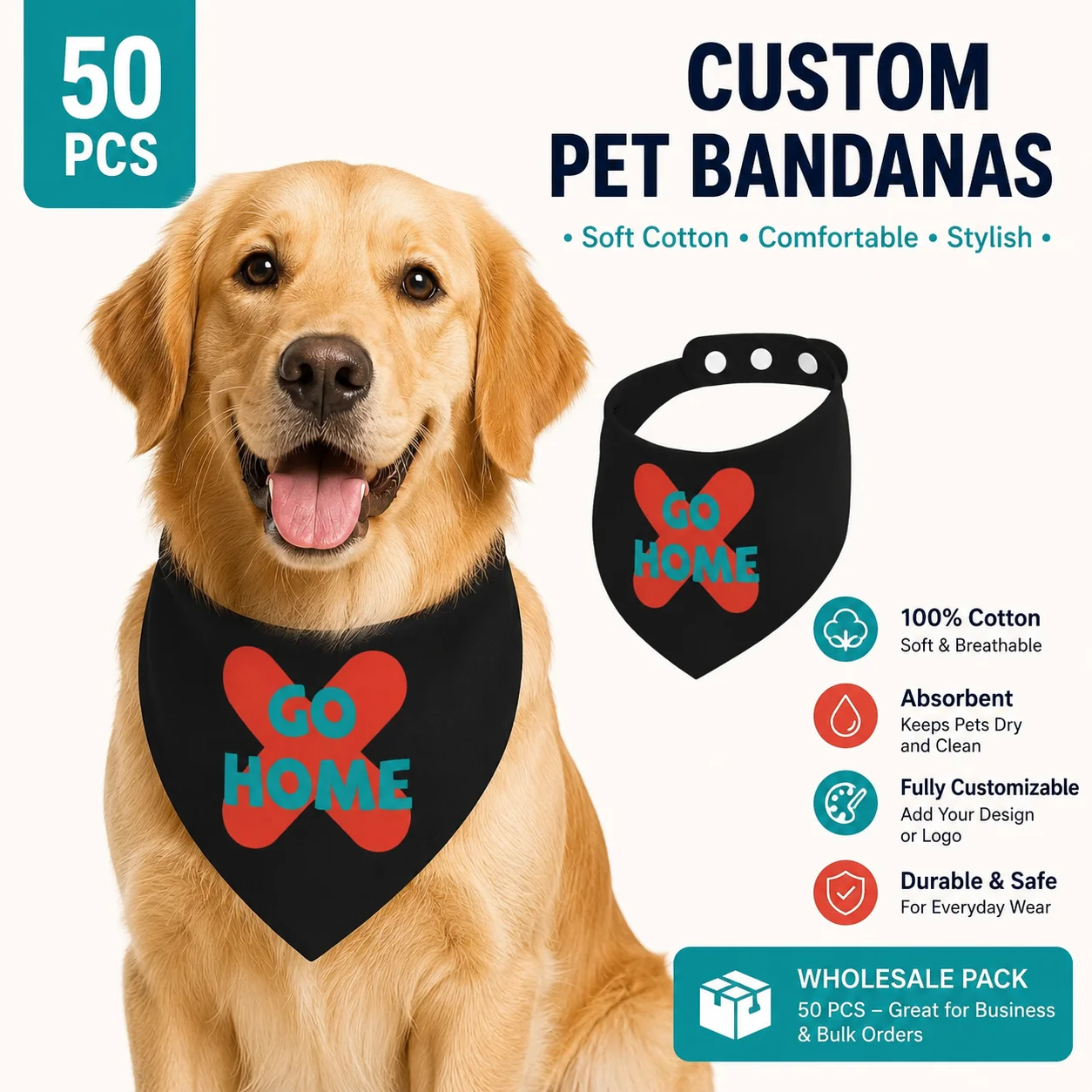50Pcs Bulk Custom Dog Bandana Pure Cotton Personalized Puppy Scarf Wholesale Cat Bibs Washable Pet Triangle Neckerchief