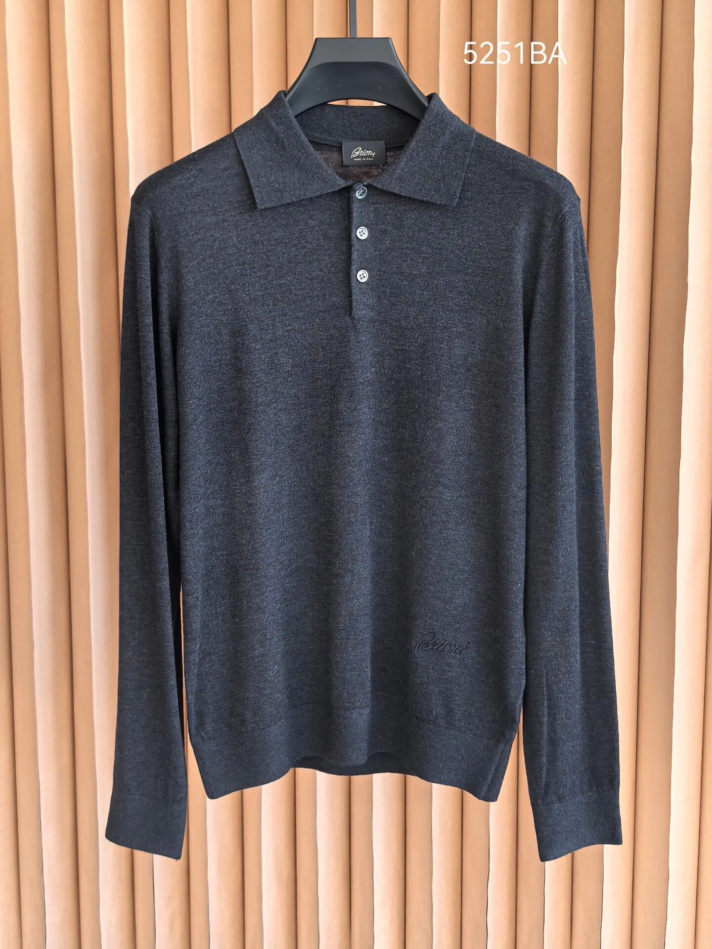 Bri Italian Old Money Style Men's Business Casual Knitted Wool Lapel Long Sleeve POLO Shirt