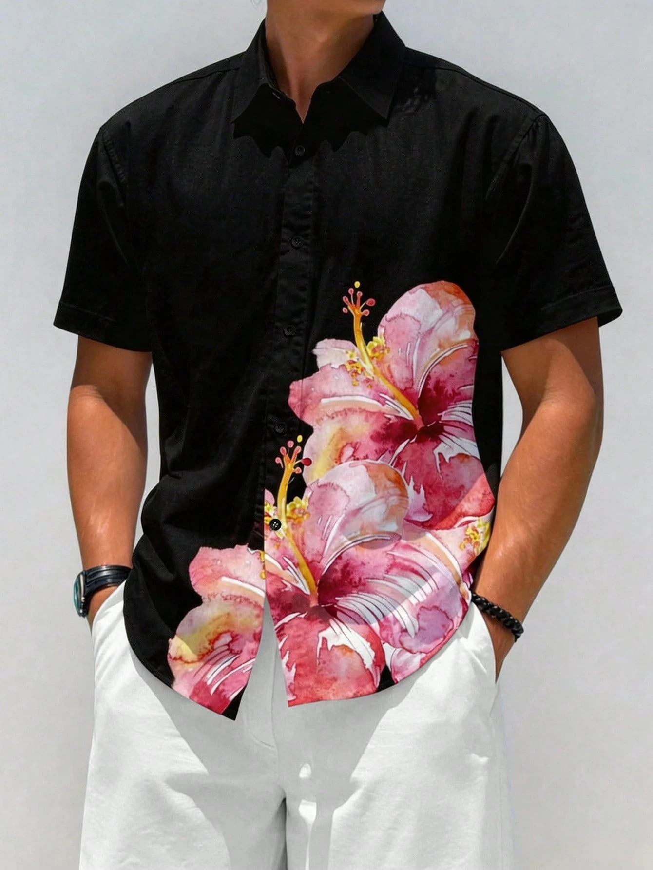 2026 Summer New Arrivals Men's Fashion Shirts Hawaiian Floral Print Button-Down Shirts Short-Sleeve Beach Vacation Tops