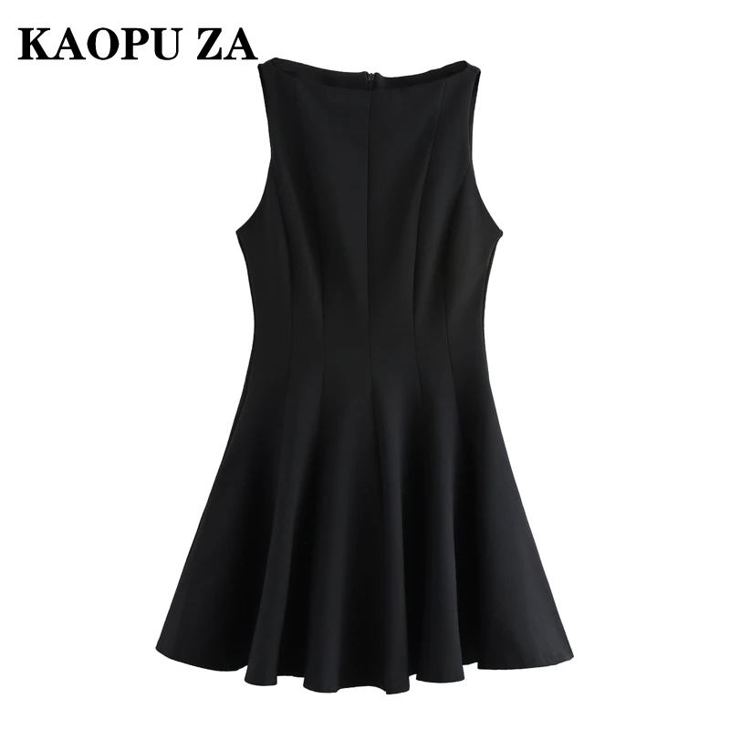 KAOPU ZA 2024 Dame Casual Mid-länge Kleid Mini Rock Streetwear Weibliche Ärmellose O-Kragen Kleider Rüschen Regular fit reißverschluss