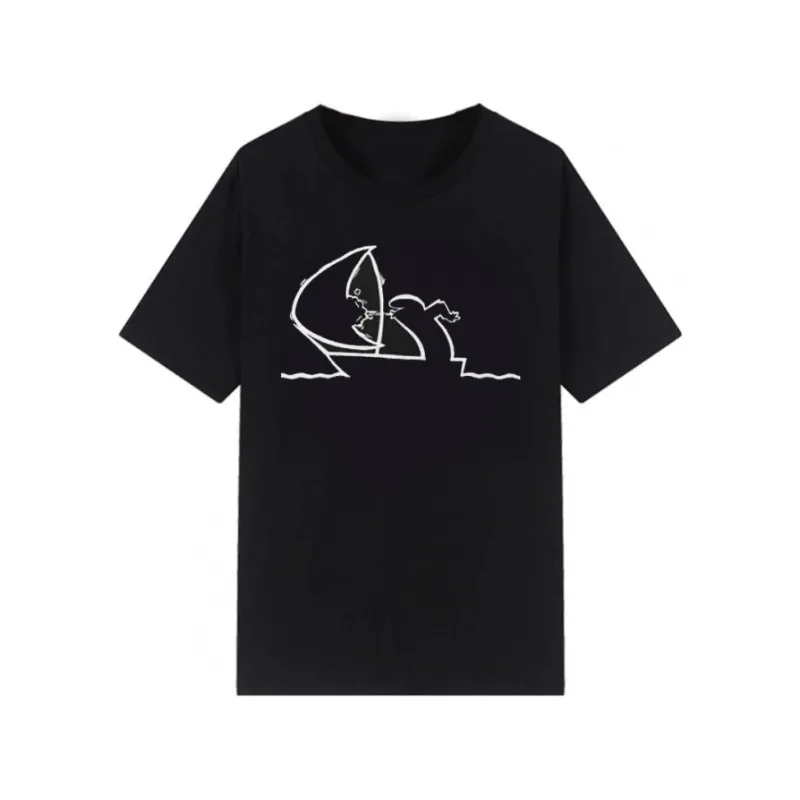 

Minimalist Fishing T Shirt Funny Boat Line Art Graphic Tee Fisherman Ocean Sea Monster Casual Summer Tops S-3XL