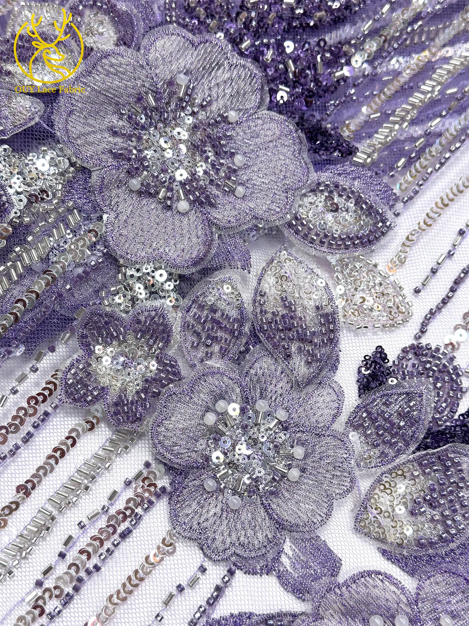 Luxuriöser 3D Handbestickter Blumen-Spitzenstoff 2026 Hochwertige Afrikanische Perlen-Pailletten-Spitze für Nigerianische Abendkleider – Detail 16