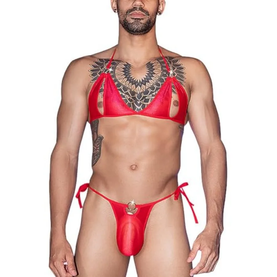 

PURFUN Men's Sissy Bikini Crossdressing Lingerie Set Sexy Bra Top with Low Rise Briefs Gay Underwear Pouch Panties Nightwear