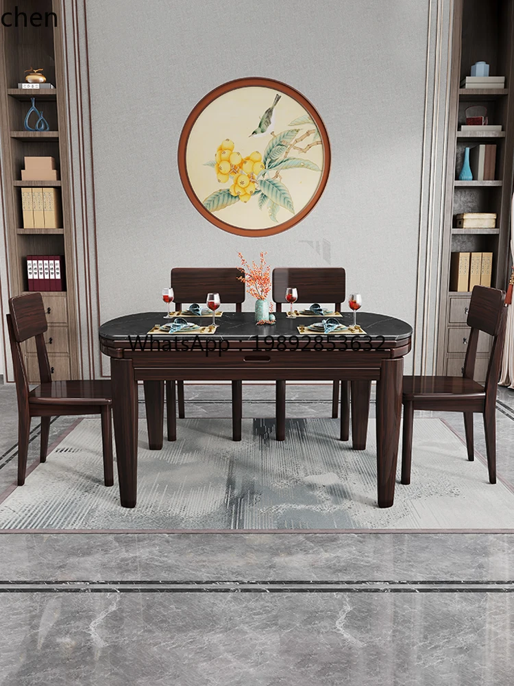 

rock slab folding dining table telescopic combination purple gold sandalwood small apartment household round dining table