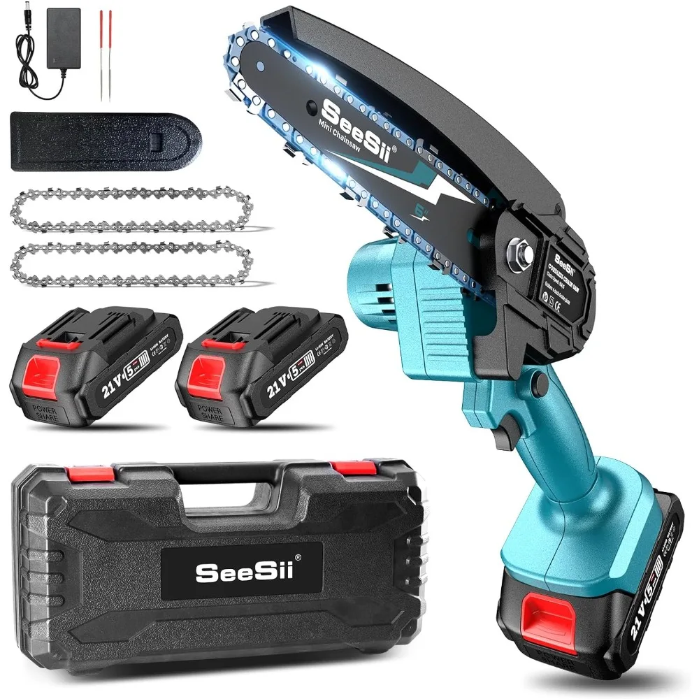 

Mini Chainsaw Cordless 6-inch, Handheld Electric Power Chain Saw with 2 Batteries, for Tree Trimming Wood Cutting