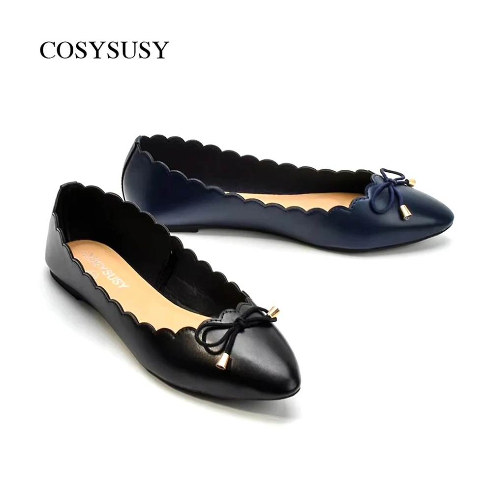 COSYSUSY Flat Shoes 2024 Spring and Autumn Lace Bow Casual Pointed Toe Shoes Women's Shoes Loafers Soft Bottom Shoes Ballet Flat