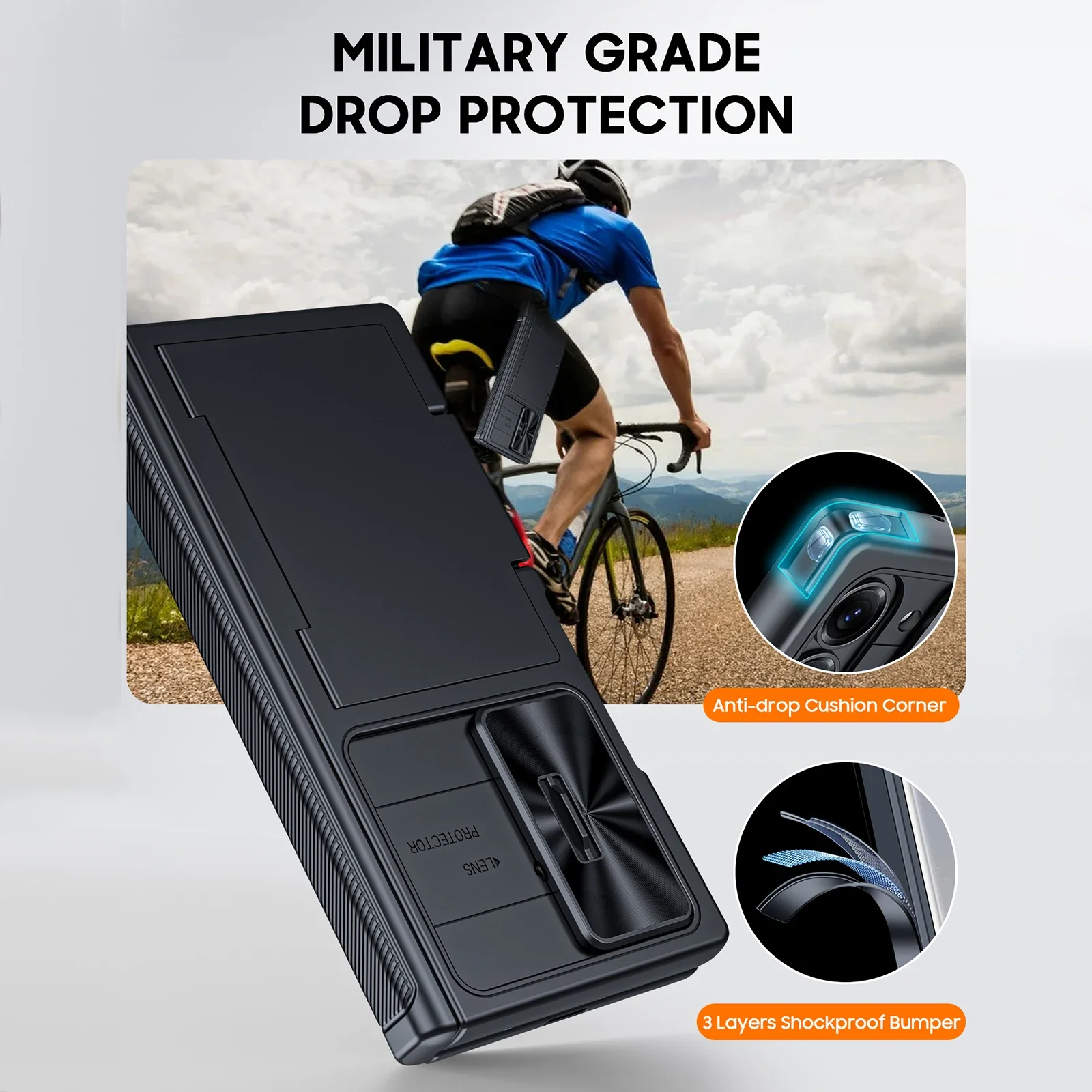 حافظة لهاتف Galaxy Z Fold 7، محفظة RFID مع حامل بطاقات، غطاء مفصلي، غطاء كاميرا، حافظة هاتف واقية من السيليكون المقاوم للصدمات - أسود
