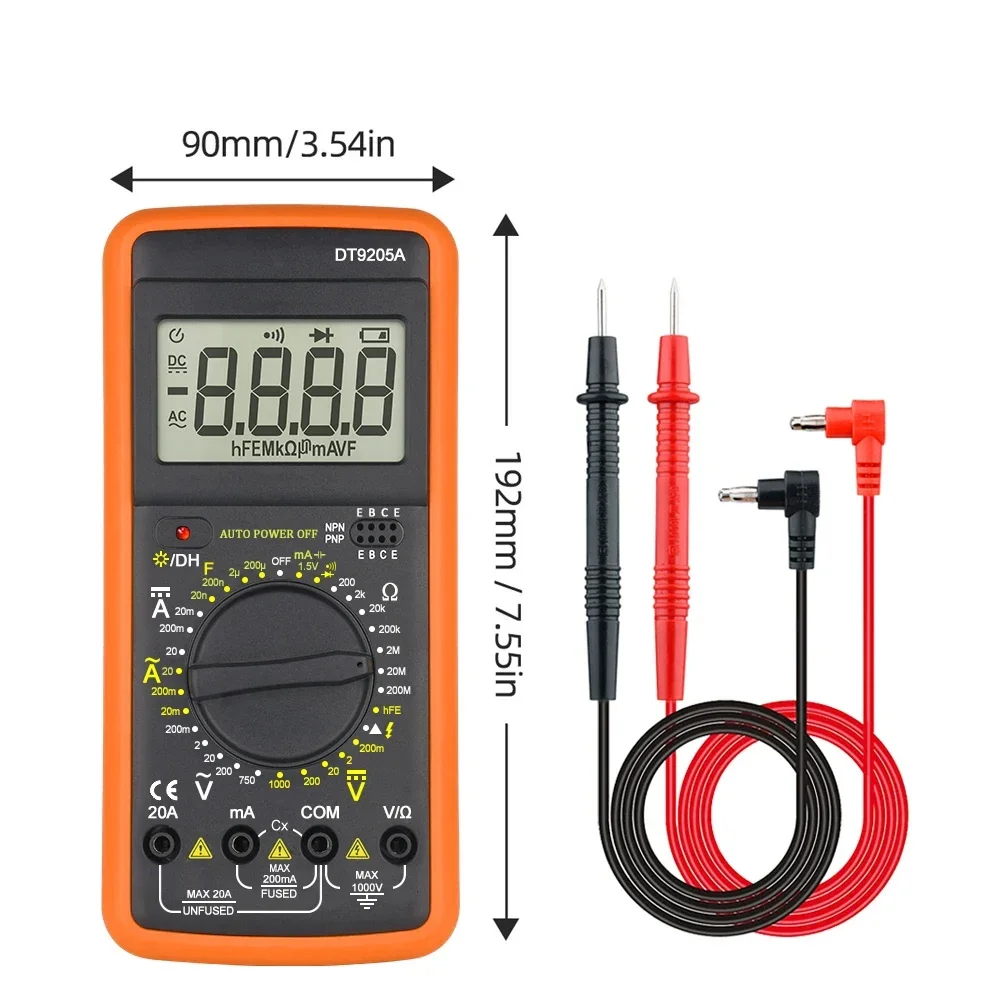 

DT-9205A anti-burn high precision automatic range digital large screen multimeter anti-burn alarm overload protection