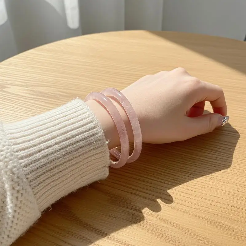 Natural Pale Pink Chalcedony Bangle Ice Clear Graceful Delicate Bracelet Perfect for Graduation Gift for Her