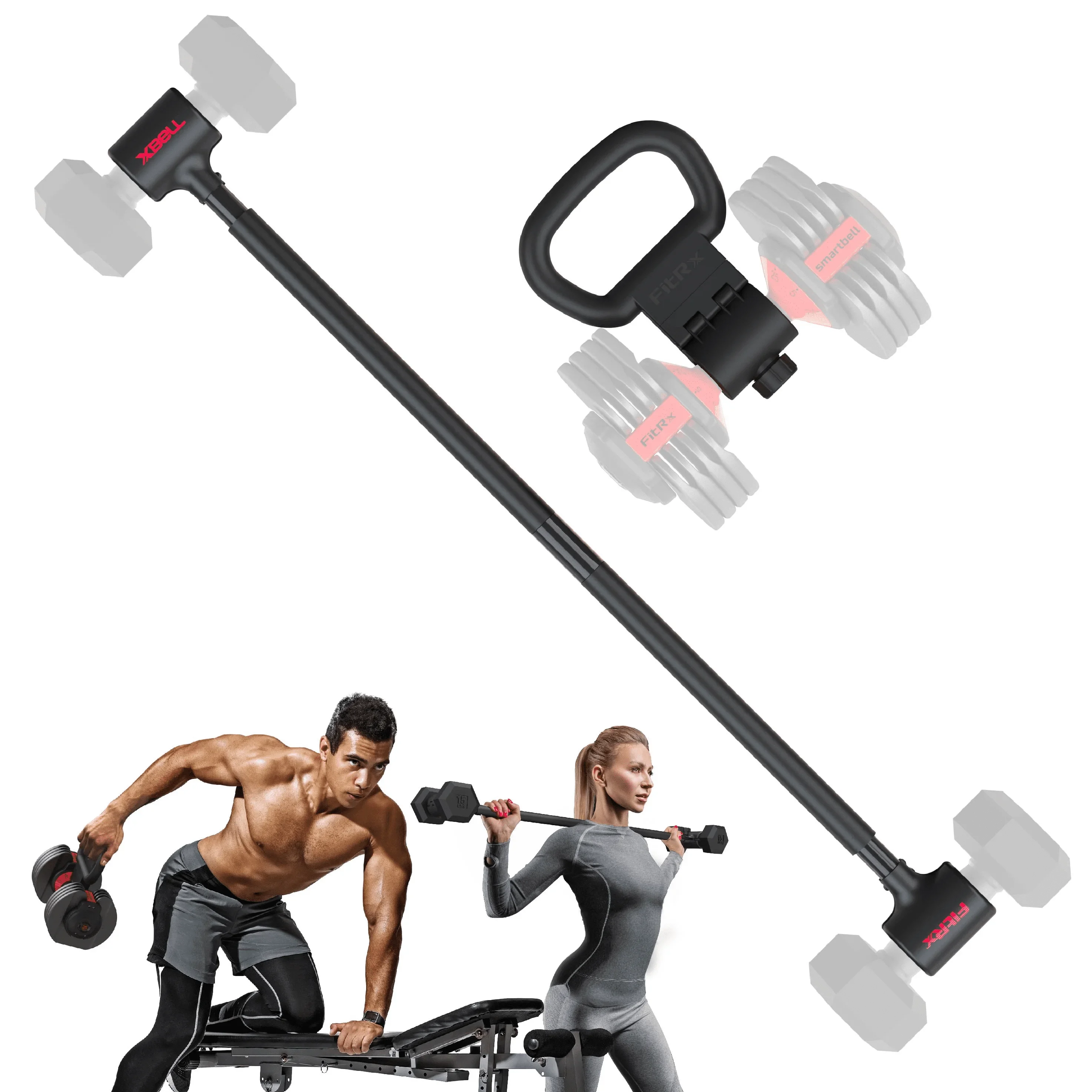 

X-Bell System Dumbbells to Barbell Converter, Dumbbell to Curl Bar, Macebell and Kettlebell Handle
