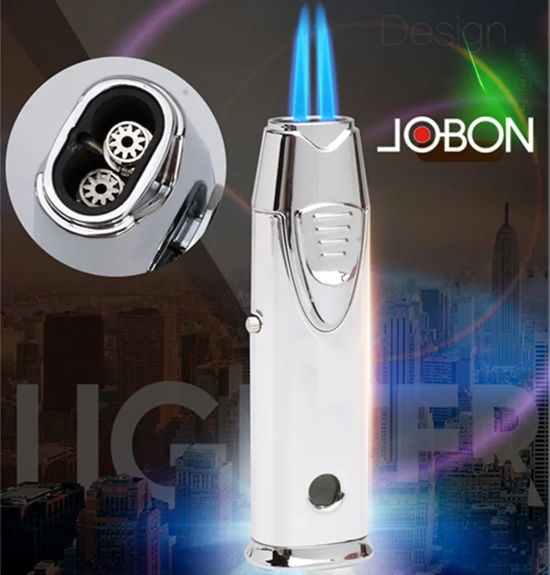 JOBON Metal Butane Gas Lighter Outdoor Windproof Blue Flame Dual Torch Turbo Jet Cigar BBQ Jewelry Baking Home Tools