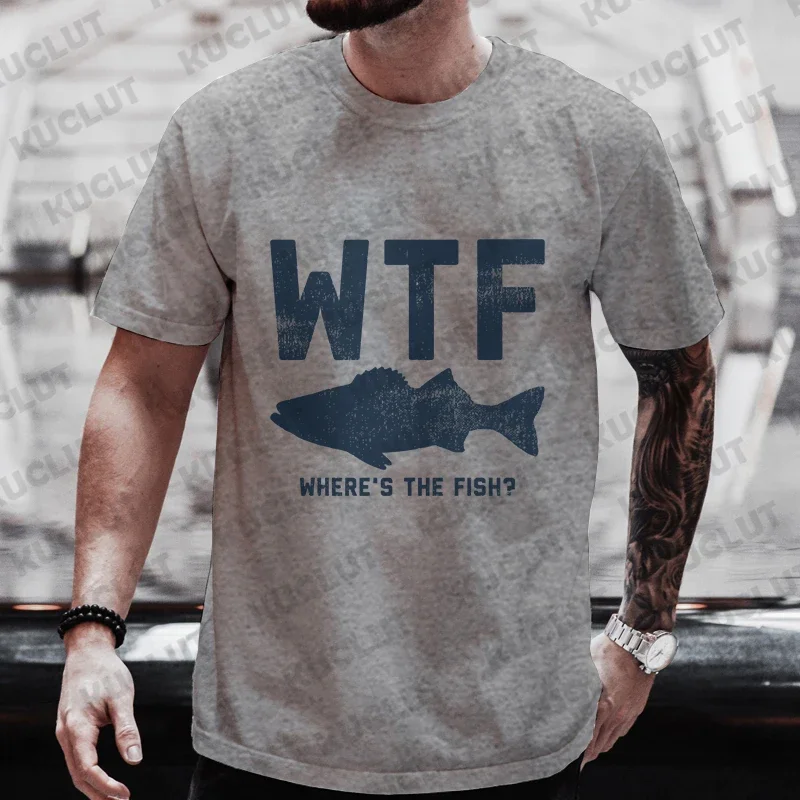 Summer Men T Shirt Street Style Retro Hiphop Fish Cartoon Short Sleeved T-shirt Men Women Top Fisherman Vintage Oversize T Shirt