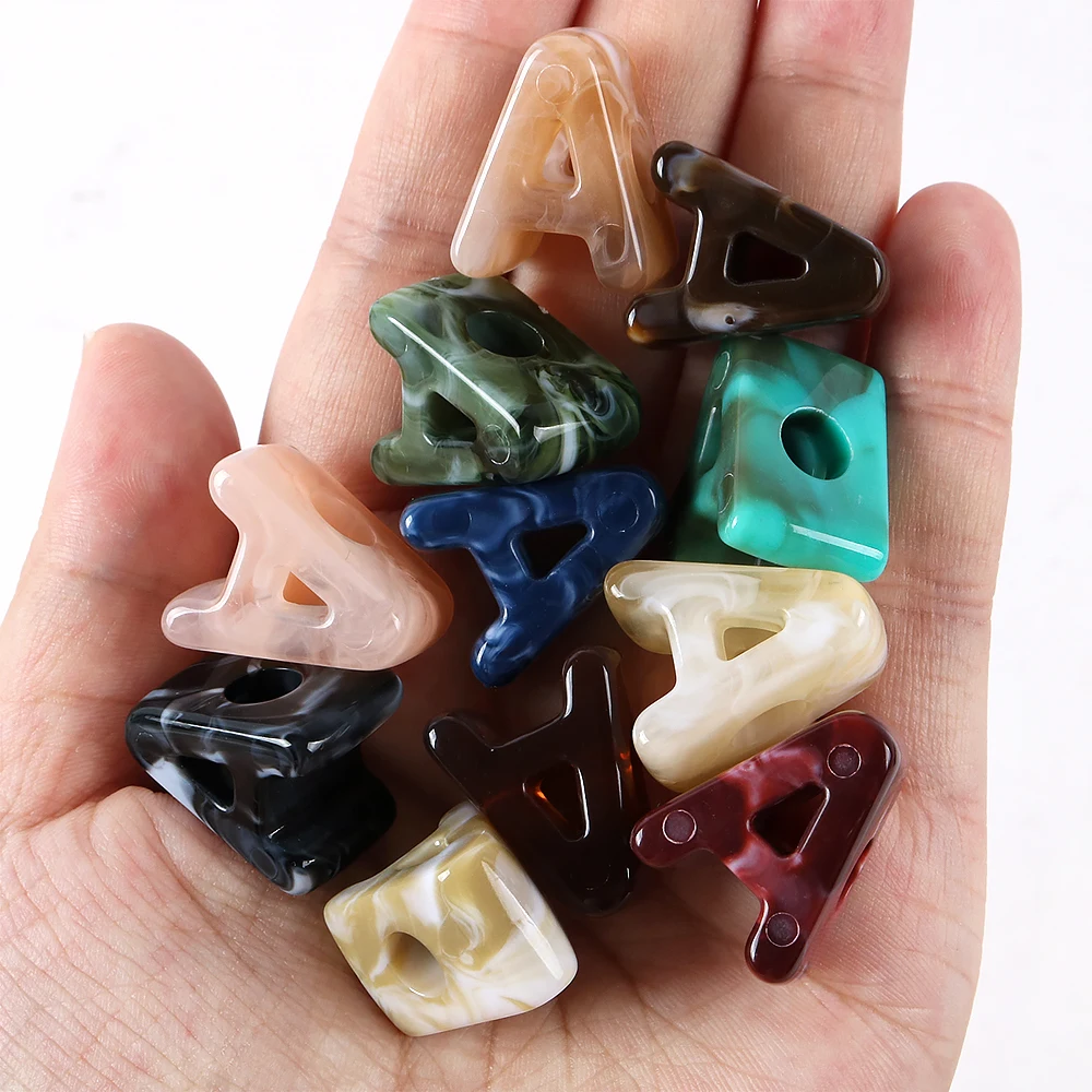 5Pcs Acrylic Alphabet Beads Imitation Jade And Stone Mixed A-Z Big Hole Loose Beads for DIY Name Bracelet Keychain Crafting