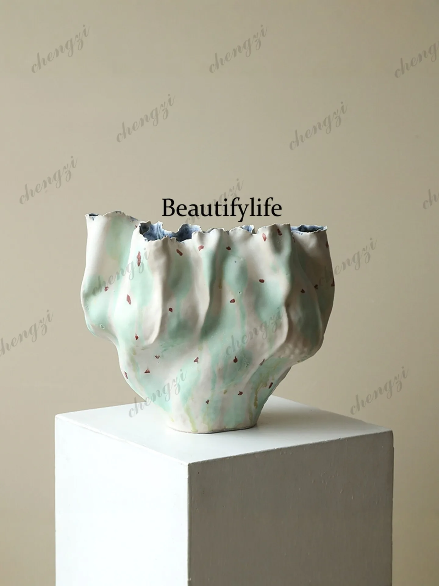 Jingdezhen ceramic vase wabi wind art flower utensils handmade ornaments retro floor-to-ceiling dried flowers Chinese style