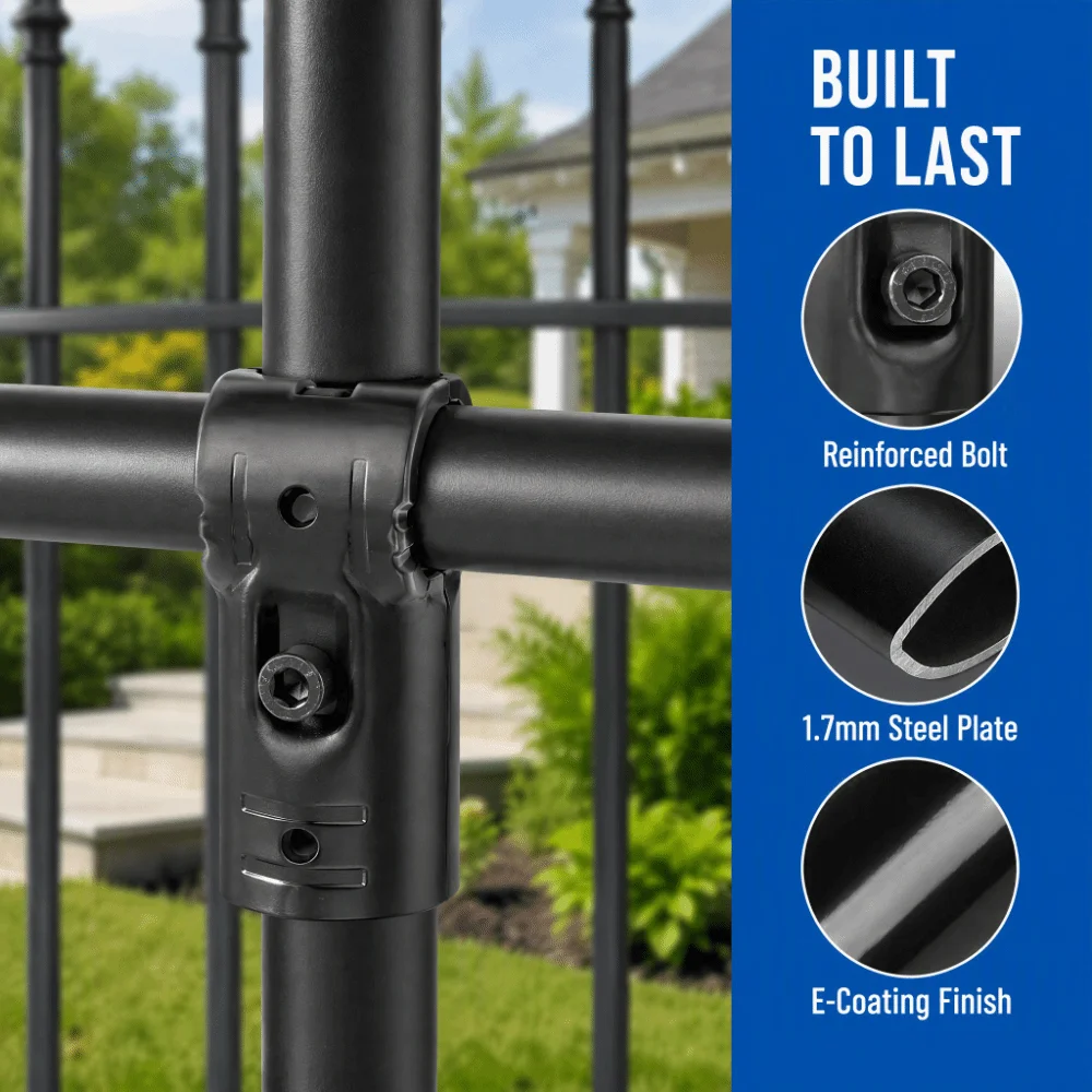 12pcs 28mm Diameter T Shape Pipe Clamp Black With Bolts And Nuts Chain Link Fence Clamp End Rail Pipe Clamp Chain Link Fence