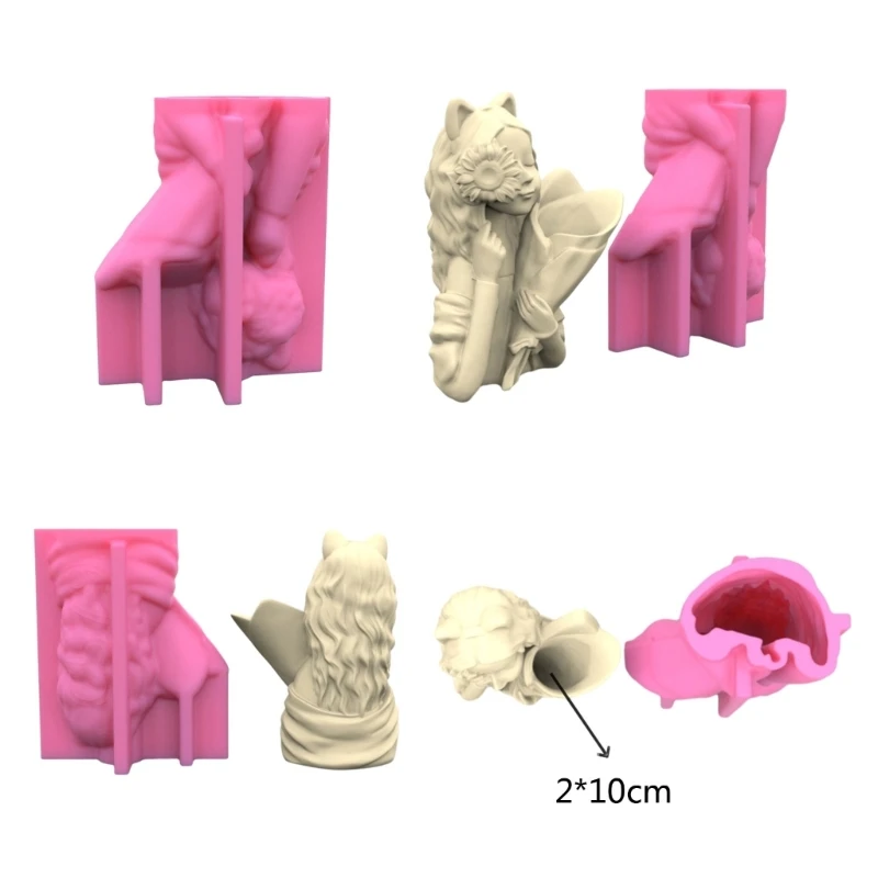 Flower Pots Silicone Mould Hair Girl Holding Flowers Pen Holder Mold DIY Making Gypsum Concrete Vase Molds Exploy Resin