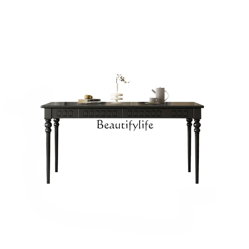 

French Style Retro Domestic Black Dining Table Small Apartment Rectangular Chinese Style Dining Table